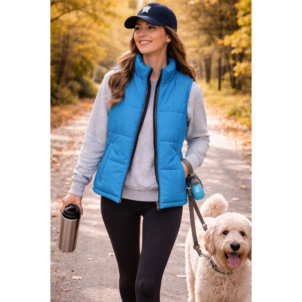 Liz Claiborne Womens Puffy Vest REVERSIBLE Size M Teal Gray Blue NWT